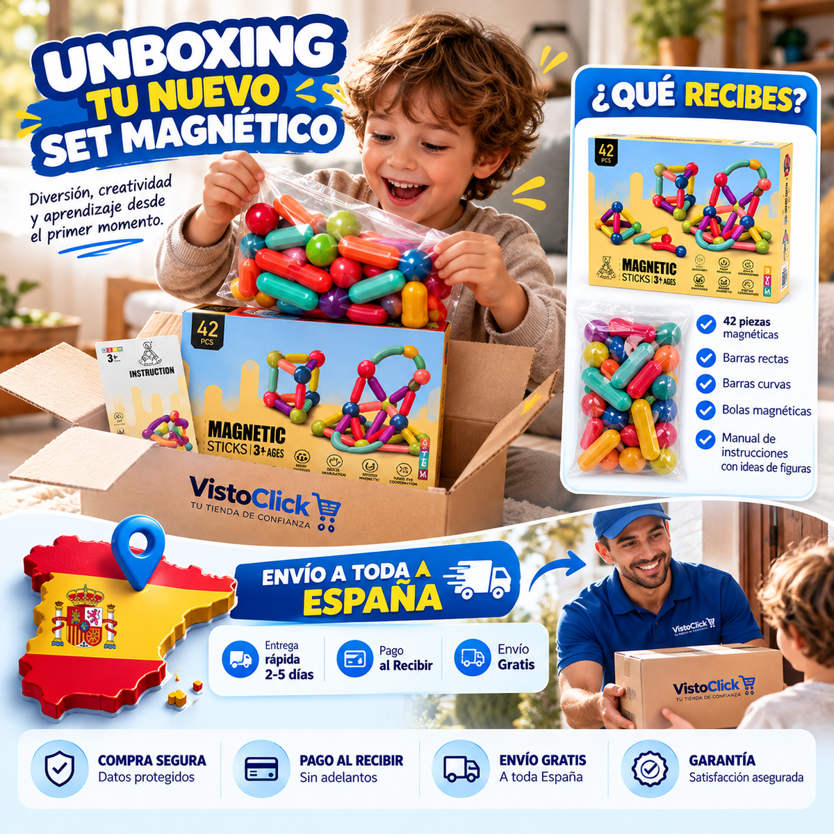 MagnaBuild™ – Juego de Construcción Magnética 42 Piezas