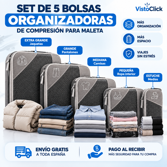 TravelPack™ – Set de 5 Organizadores de Compresión para Maleta