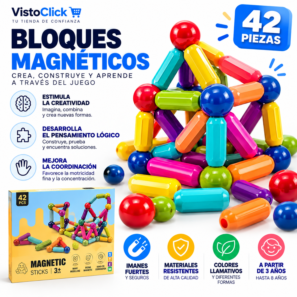 MagnaBuild™ – Juego de Construcción Magnética 42 Piezas