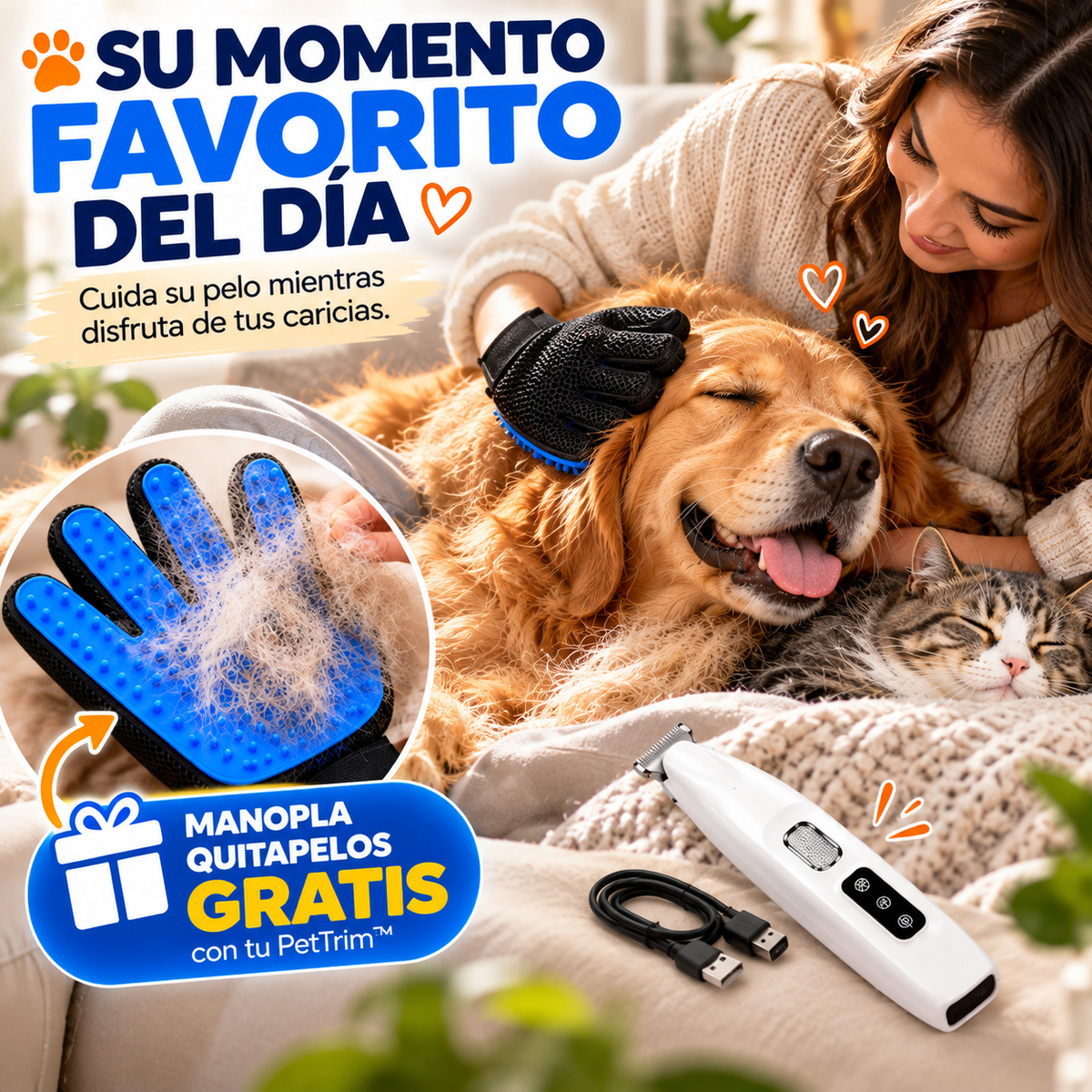 PetTrim™ 2 en 1 – Recortadora para Perros y Gatos + Manopla Quitapelos GRATIS 🎁