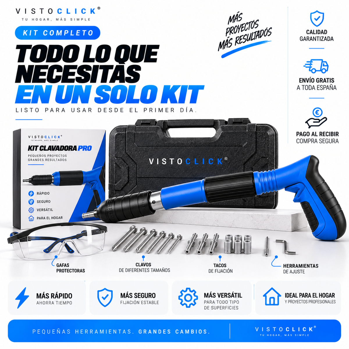 🔨 Kit Clavadora PRO de Alta Potencia + Gafas Protectoras + Accesorios + Maletín Premium