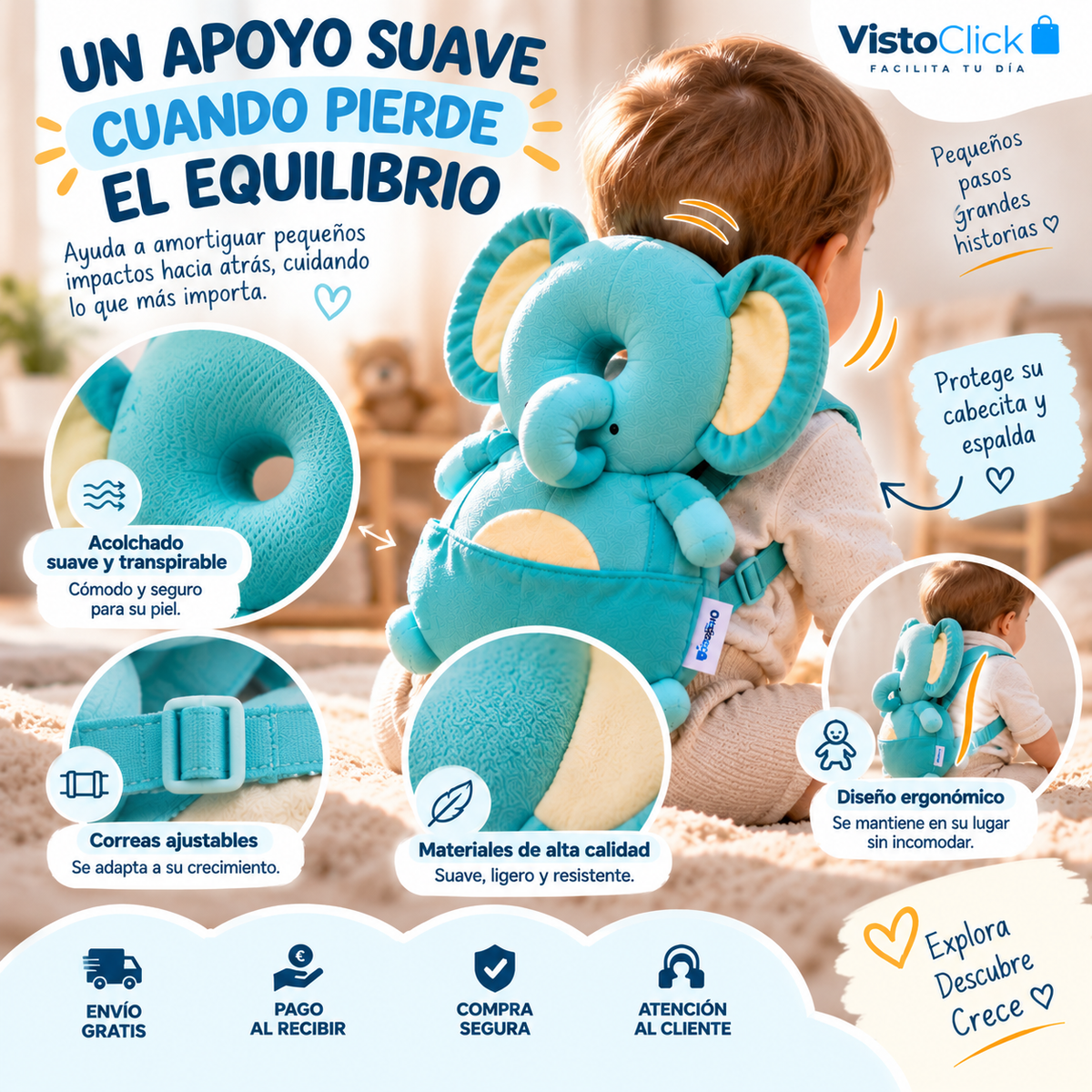 🐘 Pack Primeros Pasos PRO — Almohadilla Protectora para Bebé + 🎁 Koala Relajante de REGALO