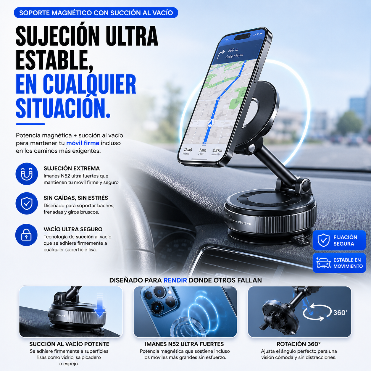 Soporte Magnético con Succión al Vacío.