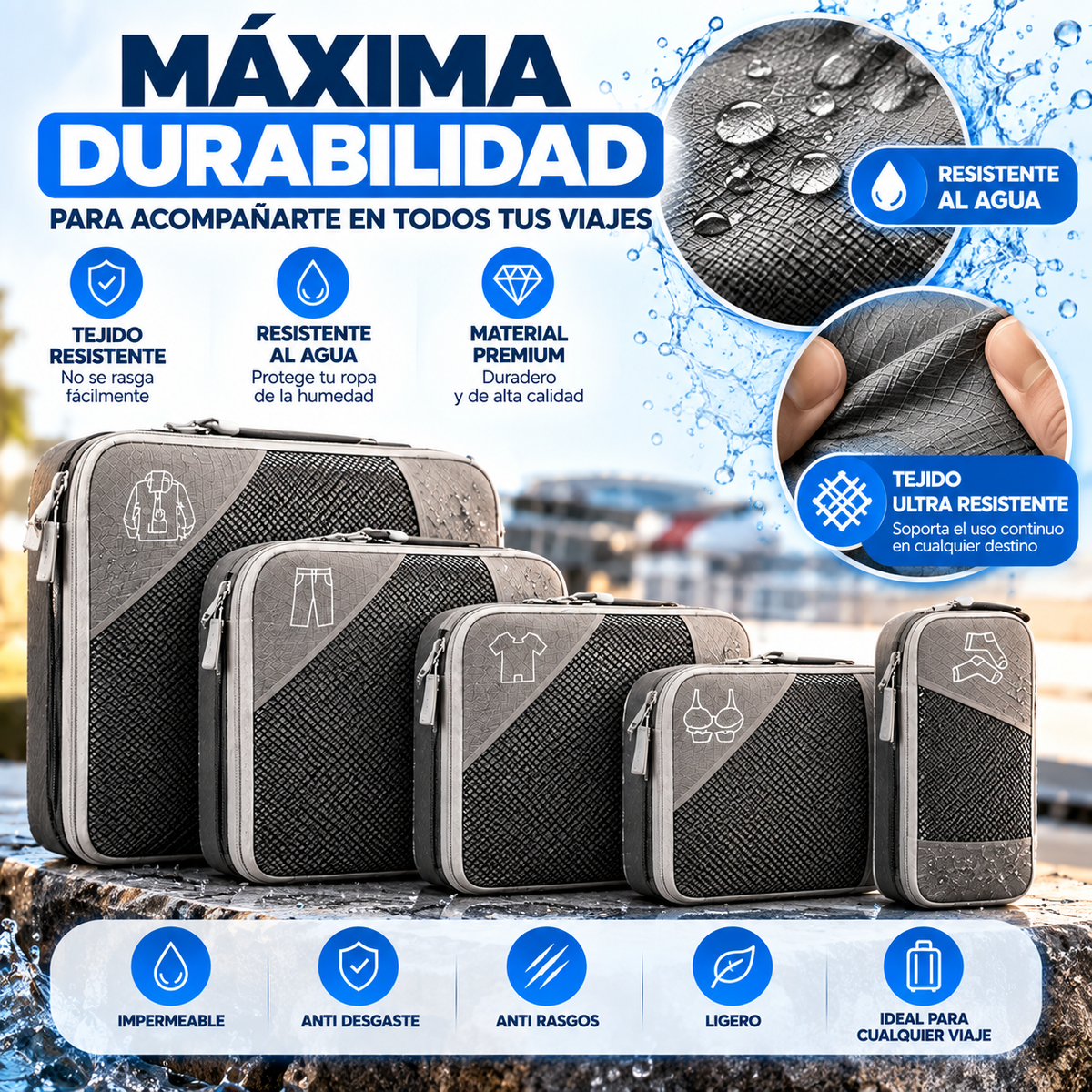 TravelPack™ – Set de 5 Organizadores de Compresión para Maleta