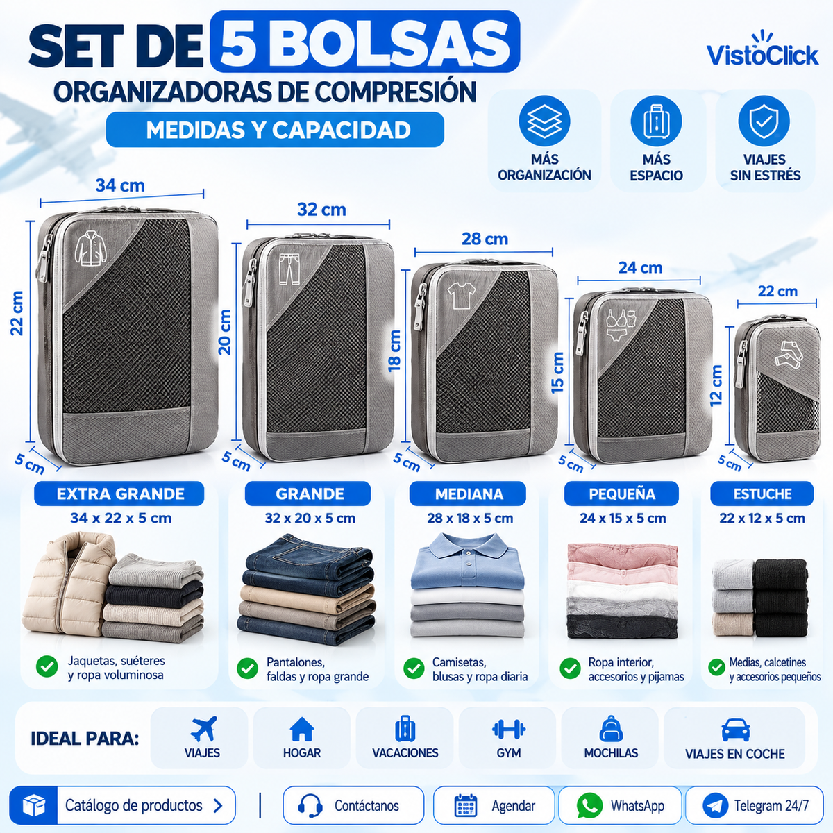 TravelPack™ – Set de 5 Organizadores de Compresión para Maleta