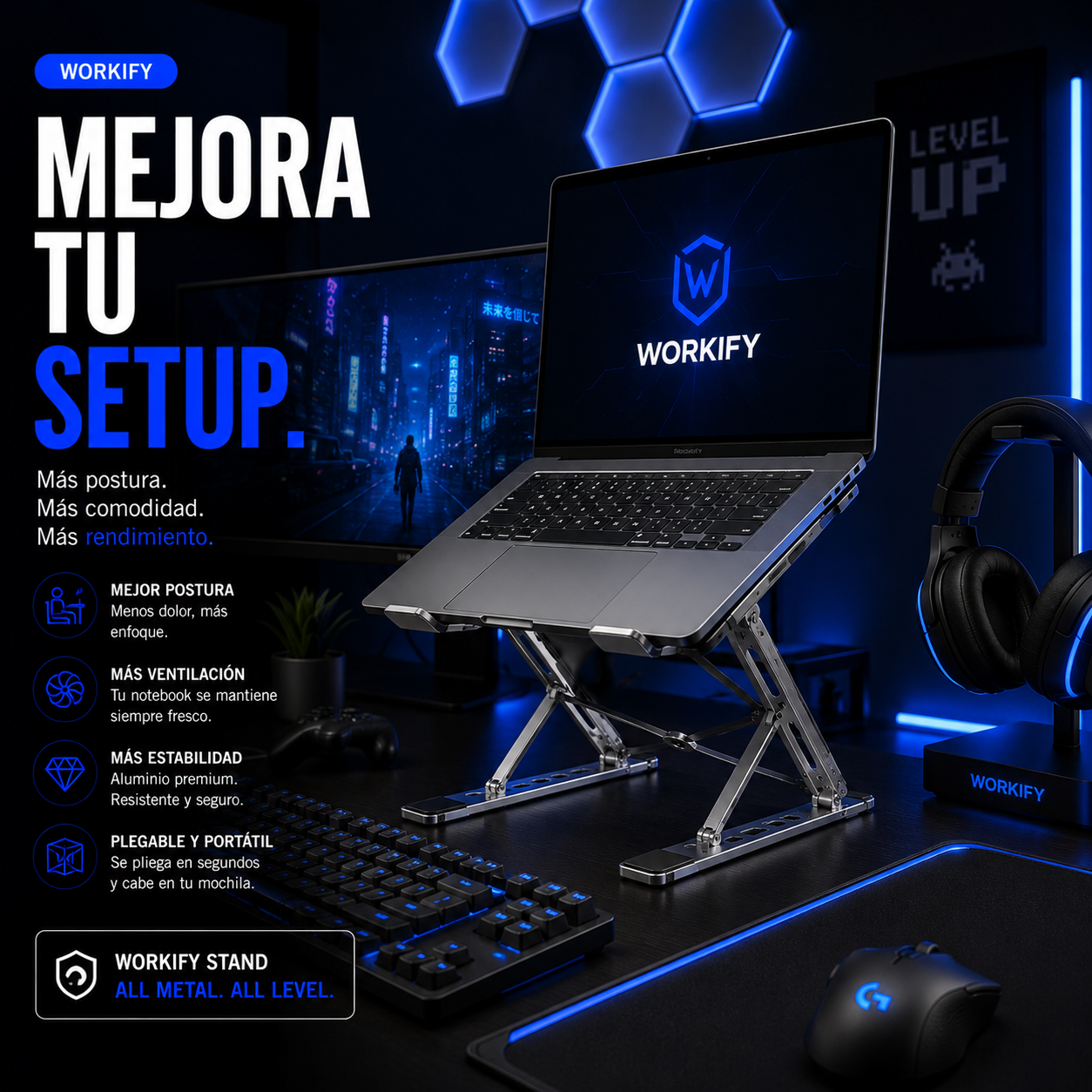 Workify - Soporte para ordenador y Tablet de Aleación de Aluminio.