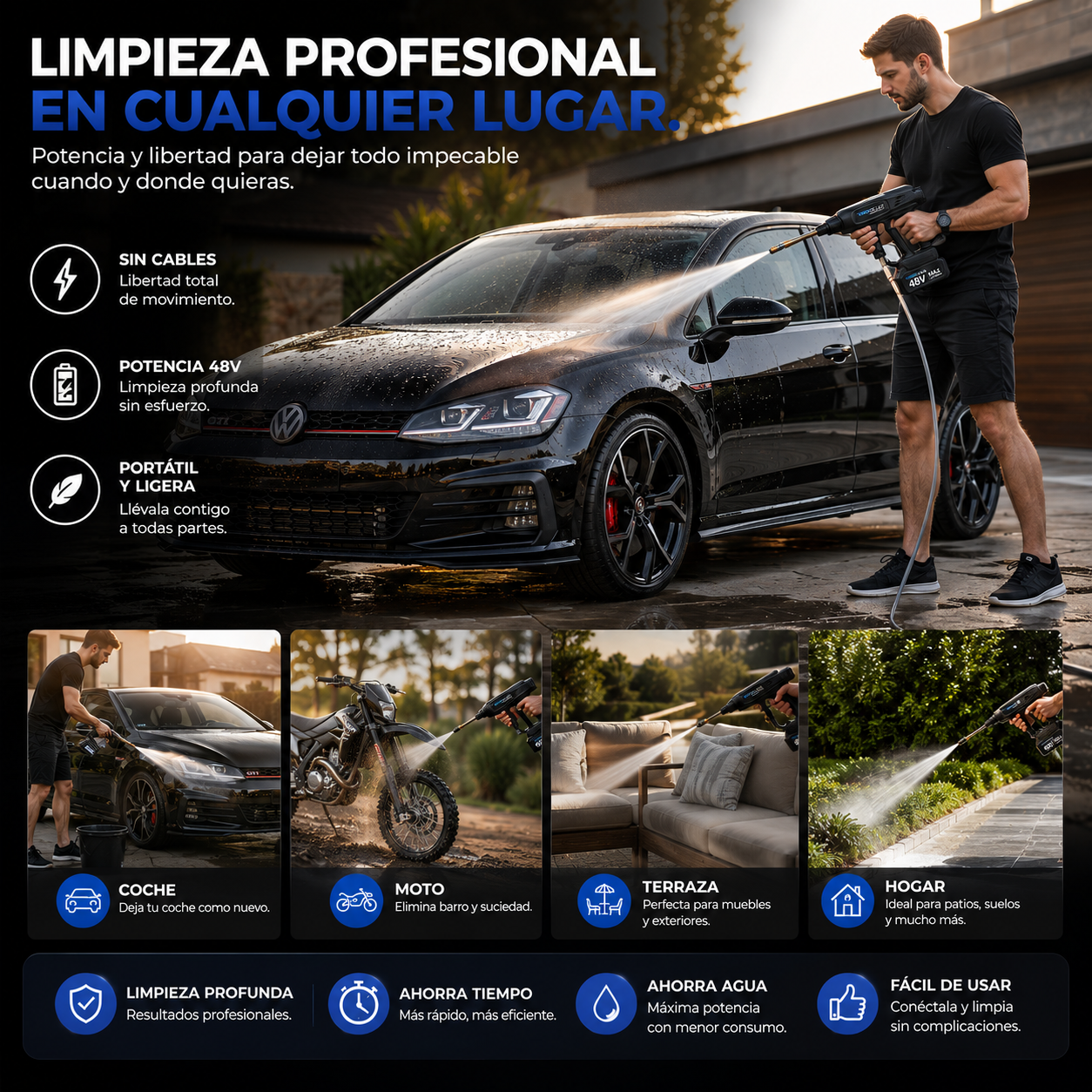AquaJet PRO Pistola de Alta Presión + Adaptador 6 en 1 + Restaurador Premium — Kit Completo