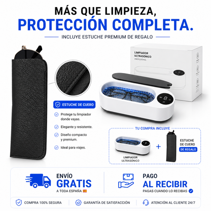 Limpiador Ultrasónico + Funda de Cuero Premium GRATIS + Envio Gratis- Paga al Recibir