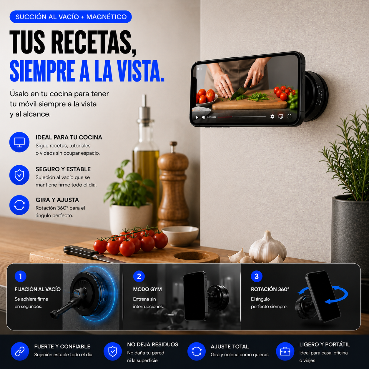 Soporte Magnético con Succión al Vacío.