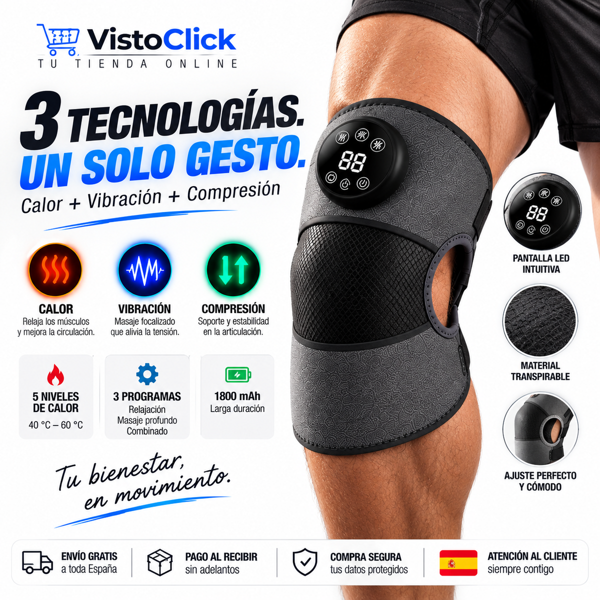 Rodillera de Masaje 3 en 1 con Calor