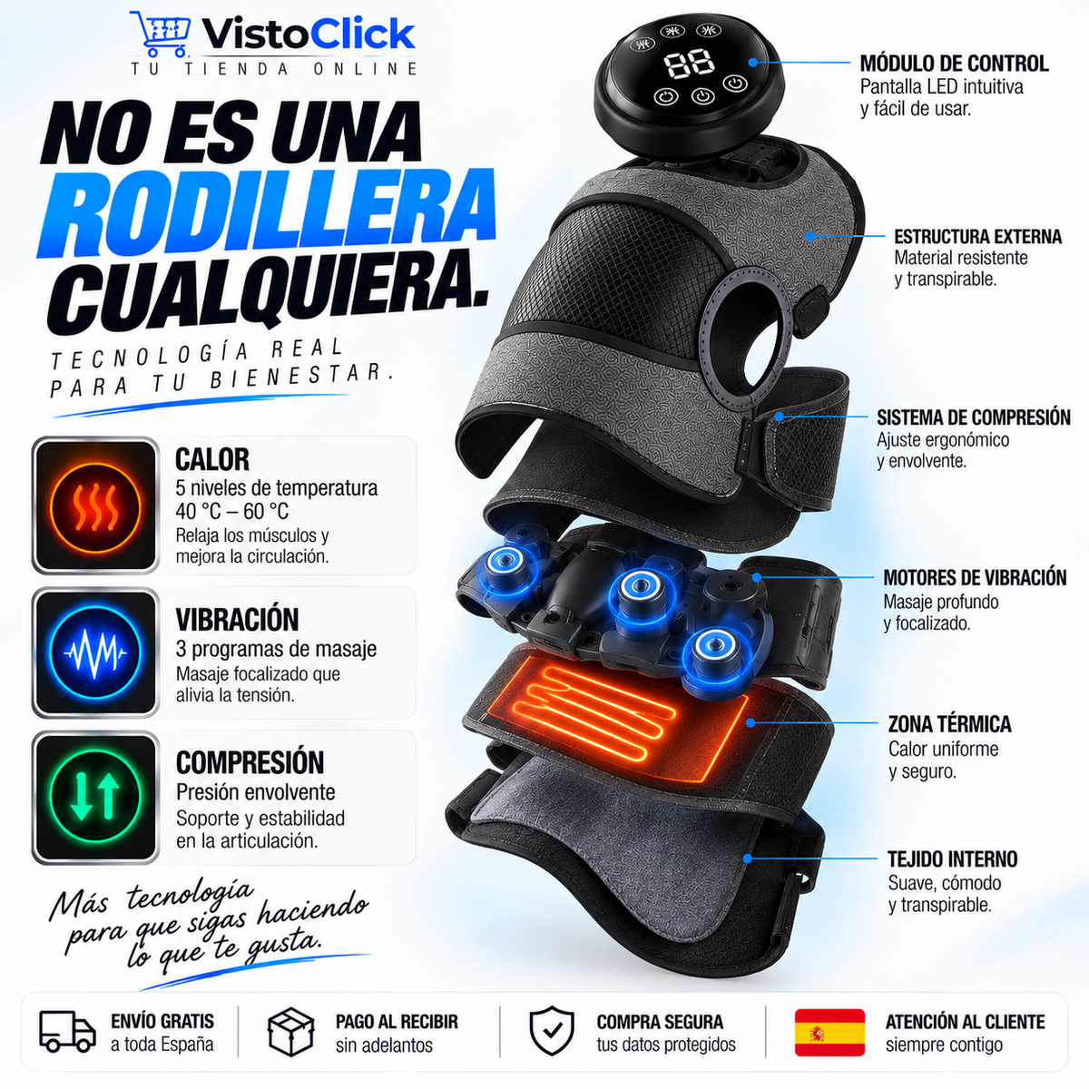 Rodillera de Masaje 3 en 1 con Calor