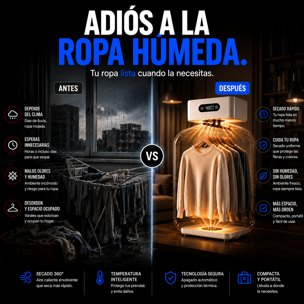 Secadora de ropa eléctrica portátil