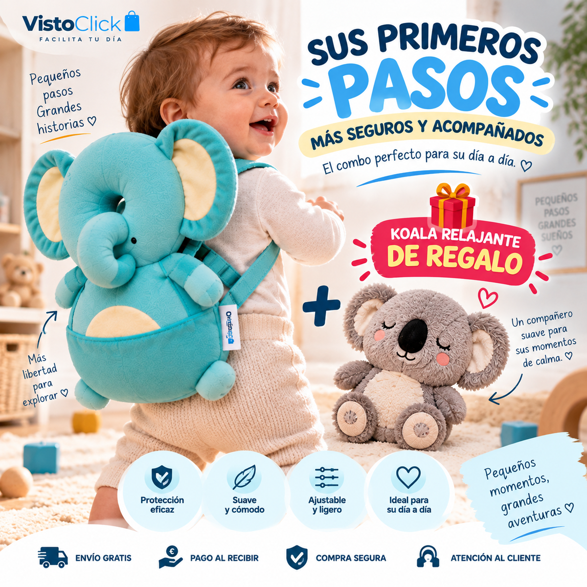 🐘 Pack Primeros Pasos PRO — Almohadilla Protectora para Bebé + 🎁 Koala Relajante de REGALO
