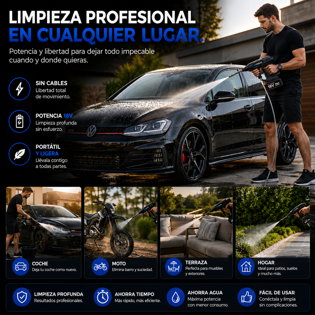 AquaJet PRO Pistola de Alta Presión + Adaptador 6 en 1 + REGALO🎁 (Restaurador Premium) — Kit Completo
