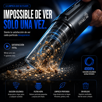 Mini aspiradora inalámbrica de alta potencia.