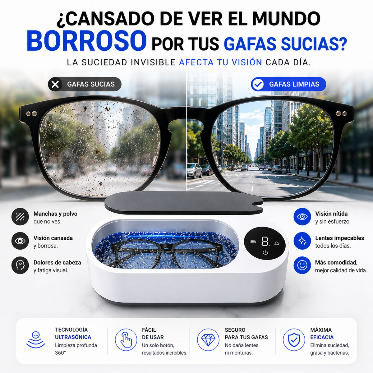 Limpiador Ultrasónico + Funda de Cuero Premium GRATIS + Envio Gratis- Paga al Recibir