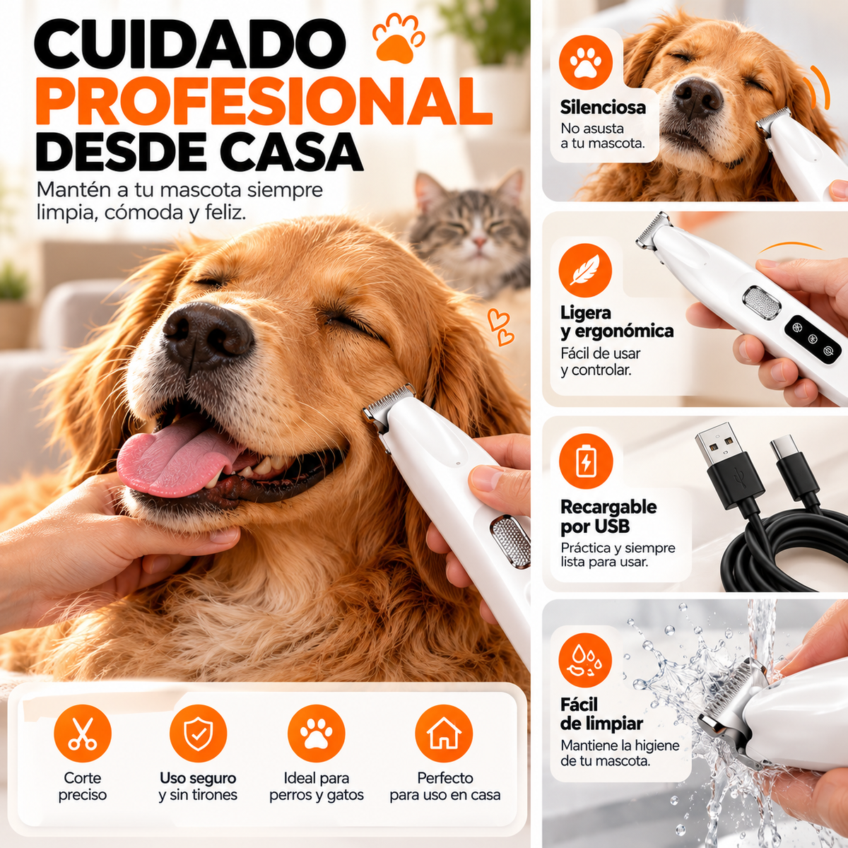PetTrim™ 2 en 1 – Recortadora para Perros y Gatos + Manopla Quitapelos GRATIS 🎁