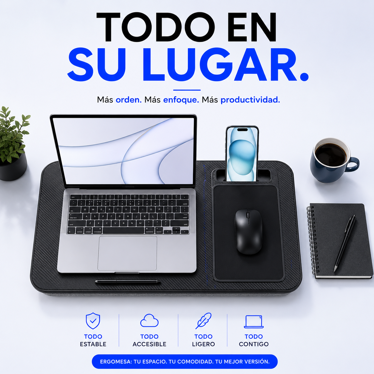 Ergomesa - Escritorio portátil con cojín para ordenador.