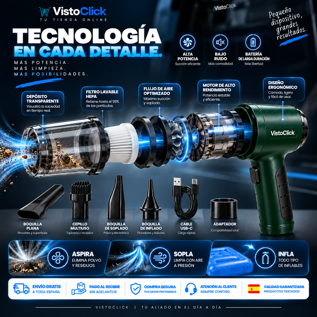 Aspirador de coche portátil 3 en 1